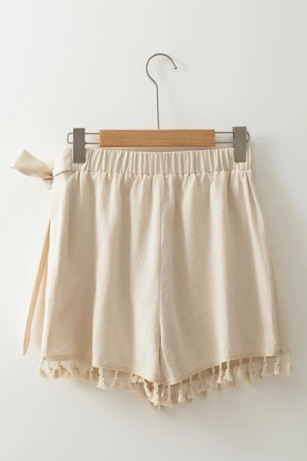 Outlet Dear-Lover Tassel Trim Wrap Knot Side Bohemian Style Mini Skort Apricot