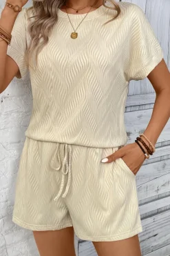 Outlet Dear-Lover Textured Crew Neck Tee and Shorts Set Apricot