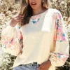 New Dear-Lover Textured Floral Patchwork Balloon Sleeve Blouse Apricot
