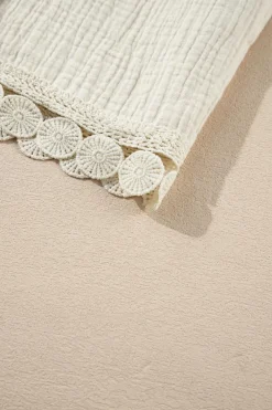 Online Dear-Lover Textured Frilled Knotted High Waist Lace Hem Shorts Apricot