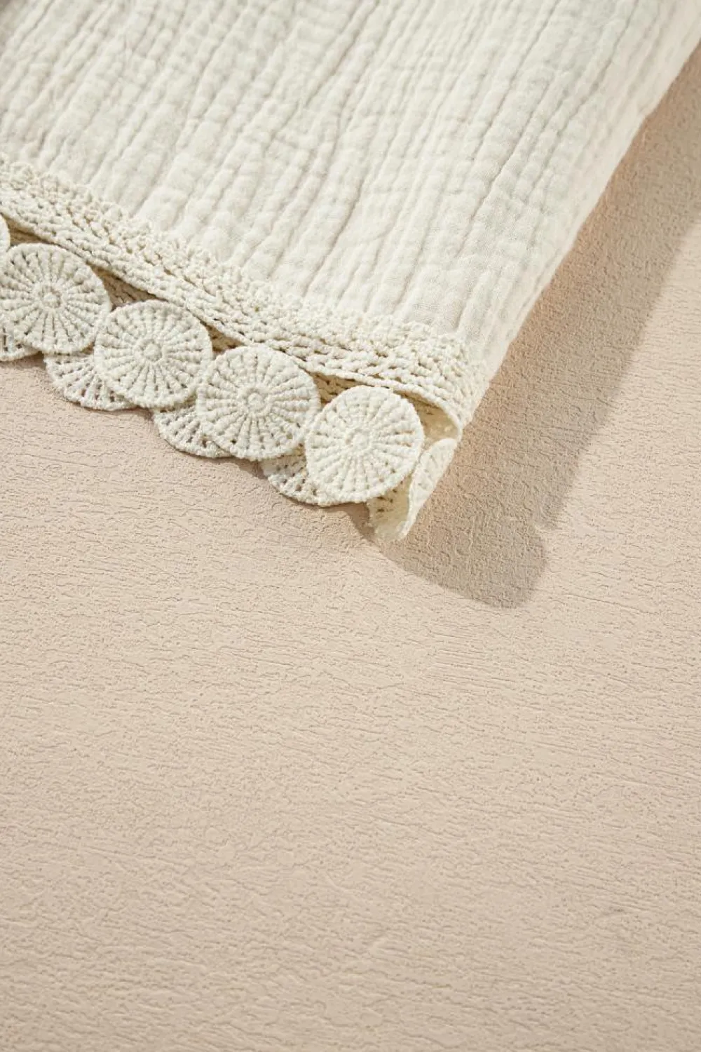 Online Dear-Lover Textured Frilled Knotted High Waist Lace Hem Shorts Apricot