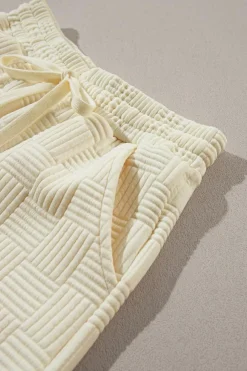 Outlet Dear-Lover Textured Ruffled Sleeve Tee and Drawstring Shorts Set Apricot