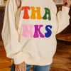 Online Dear-Lover THANKS Chenille Embroidered Drop Shoulder Graphic Sweatshirt Apricot