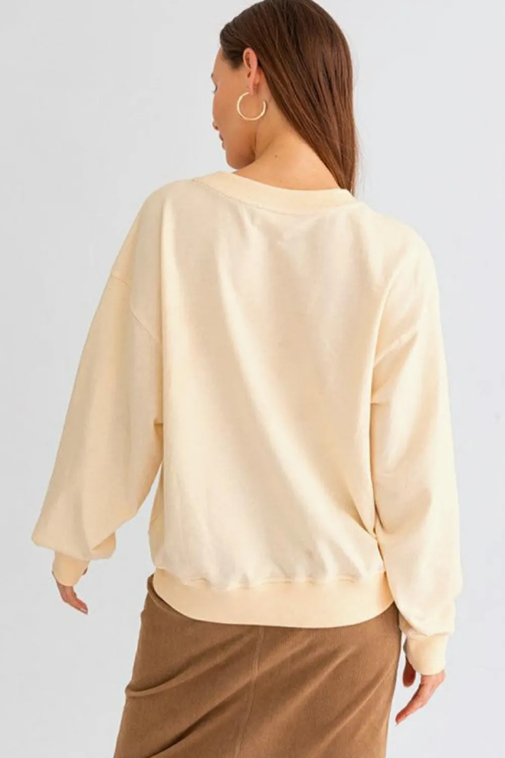 Online Dear-Lover THANKS Chenille Embroidered Drop Shoulder Graphic Sweatshirt Apricot