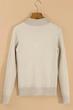 Hot Dear-Lover Thermal Lined Ribbed Knit Mock Neck Sweater Apricot
