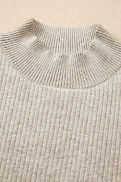Hot Dear-Lover Thermal Lined Ribbed Knit Mock Neck Sweater Apricot