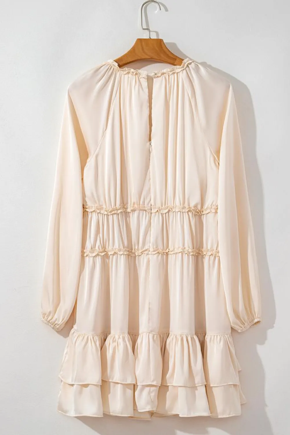 Clearance Dear-Lover Tiered Ruffled Puff Sleeve Loose Fit Mini Dress Apricot