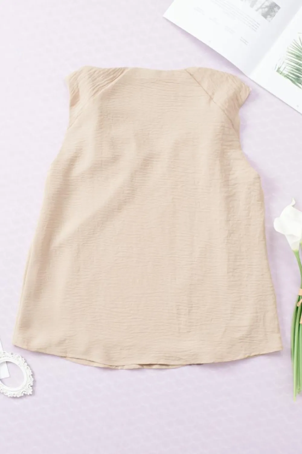 Sale Dear-Lover V Neck Knotted Shoulder Vest Apricot