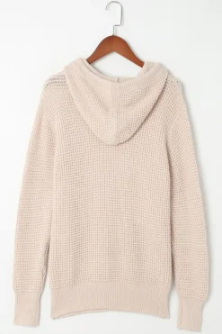 Sale Dear-Lover Waffle Knit Buttons Hooded Sweater with Pocket Apricot