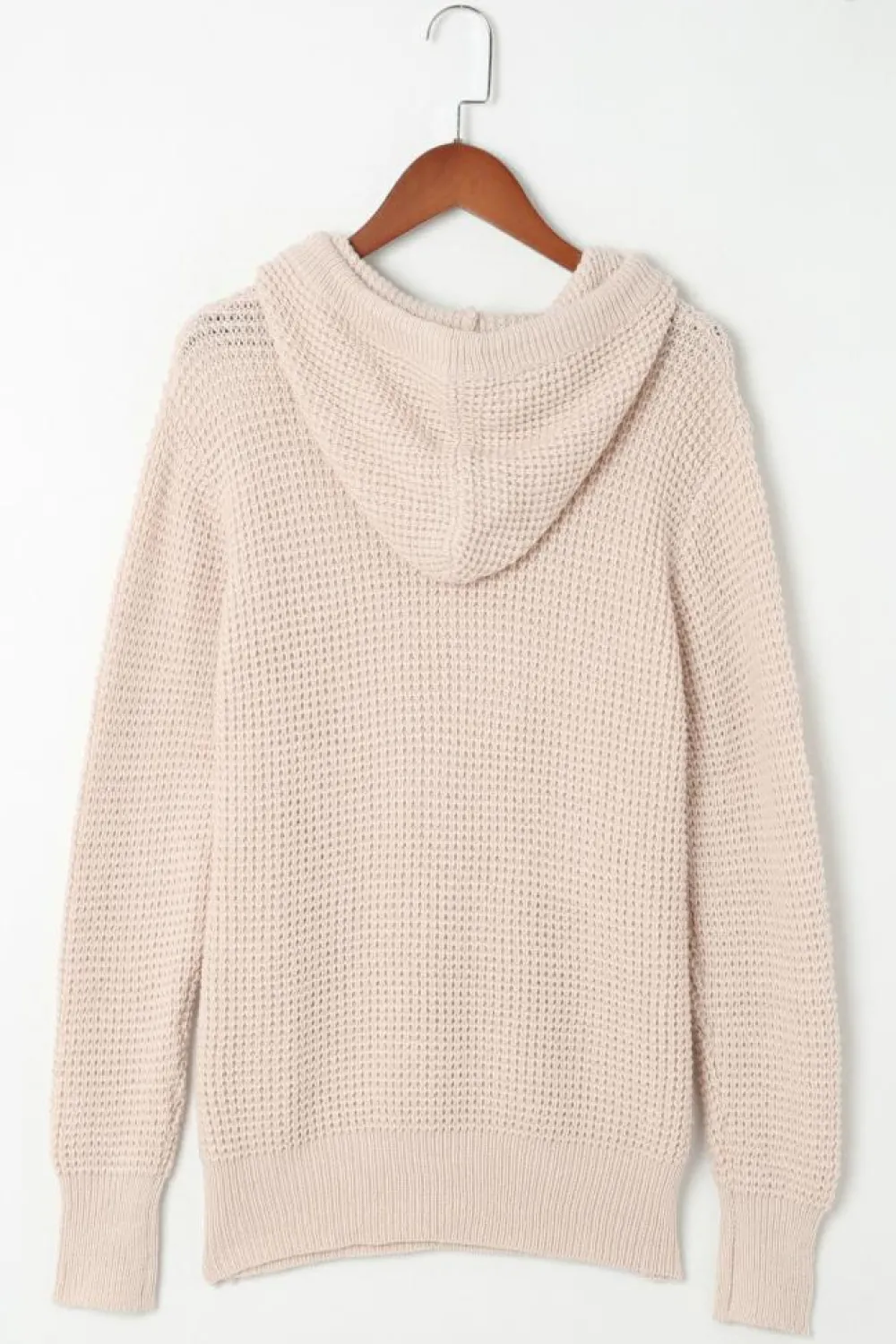 Sale Dear-Lover Waffle Knit Buttons Hooded Sweater with Pocket Apricot