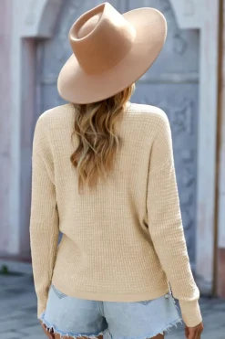 New Dear-Lover Wrap V Neck Waffle Sweater Apricot