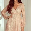 New Dear-Lover Wrapped V-neck Sequin Dress Apricot
