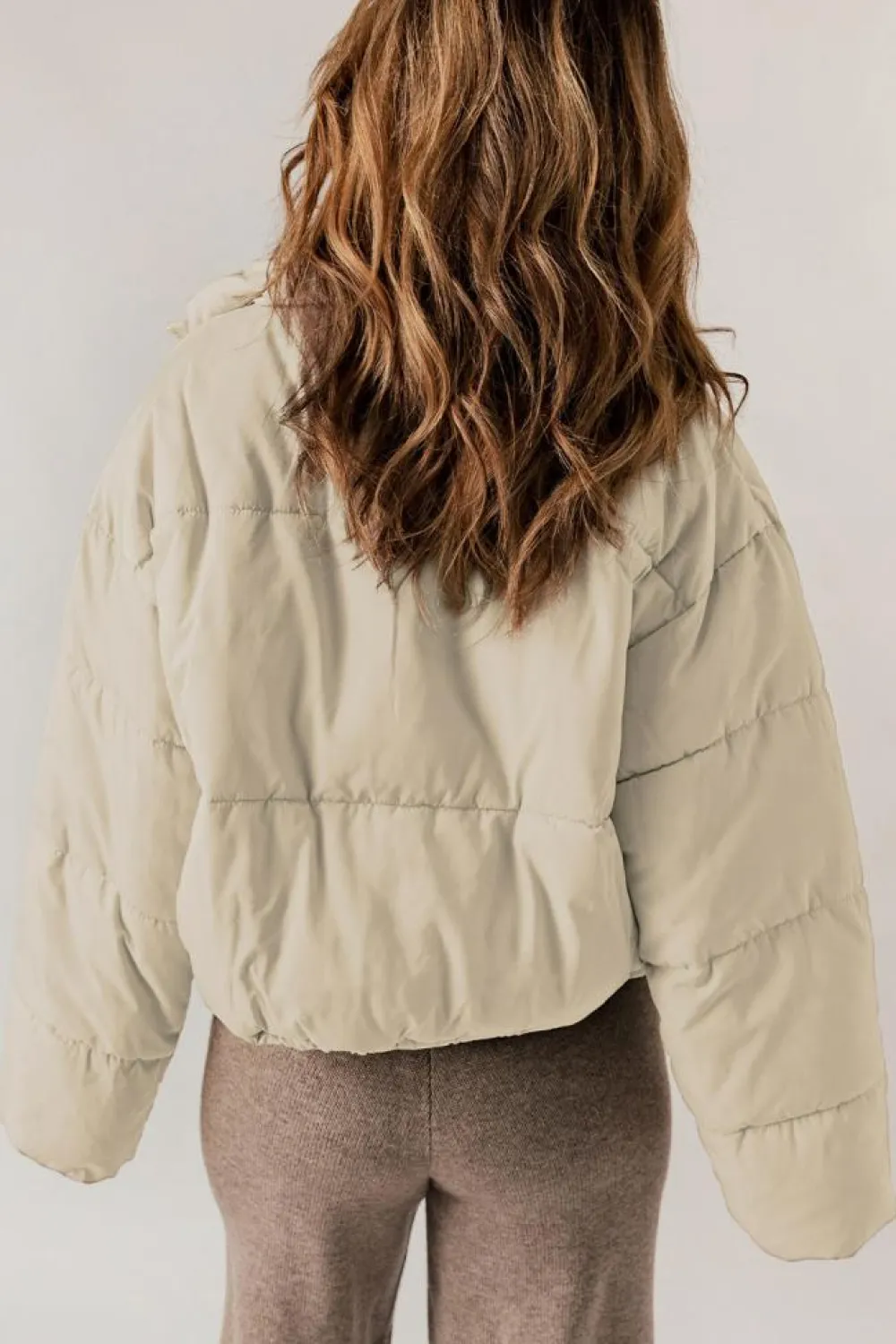 Outlet Dear-Lover Zip Up Drawstring Hem Puffer Jackets Apricot
