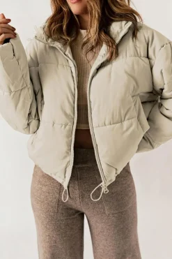 Outlet Dear-Lover Zip Up Drawstring Hem Puffer Jackets Apricot