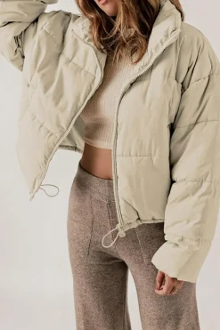 Outlet Dear-Lover Zip Up Drawstring Hem Puffer Jackets Apricot