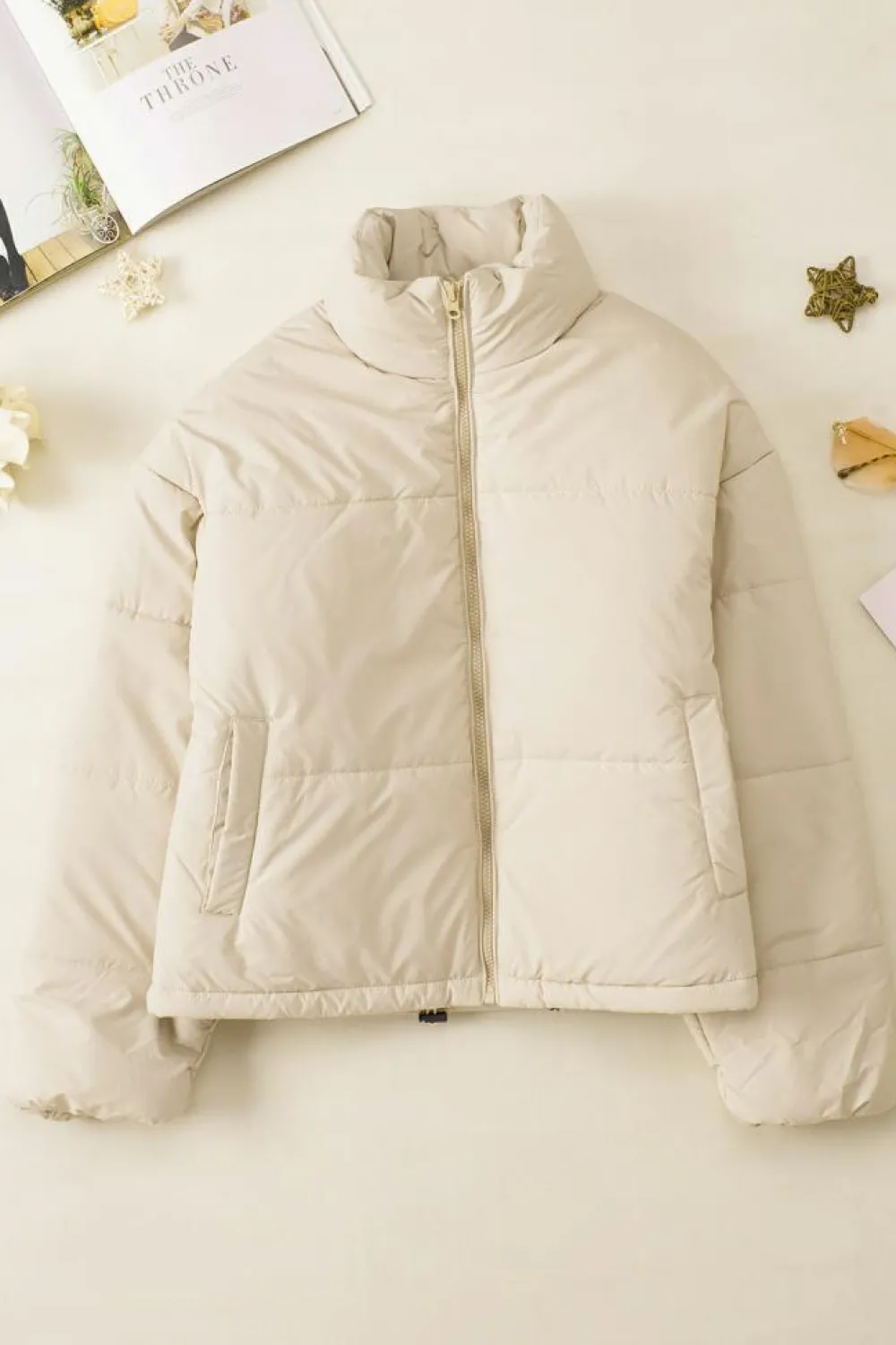 Outlet Dear-Lover Zip Up Drawstring Hem Puffer Jackets Apricot