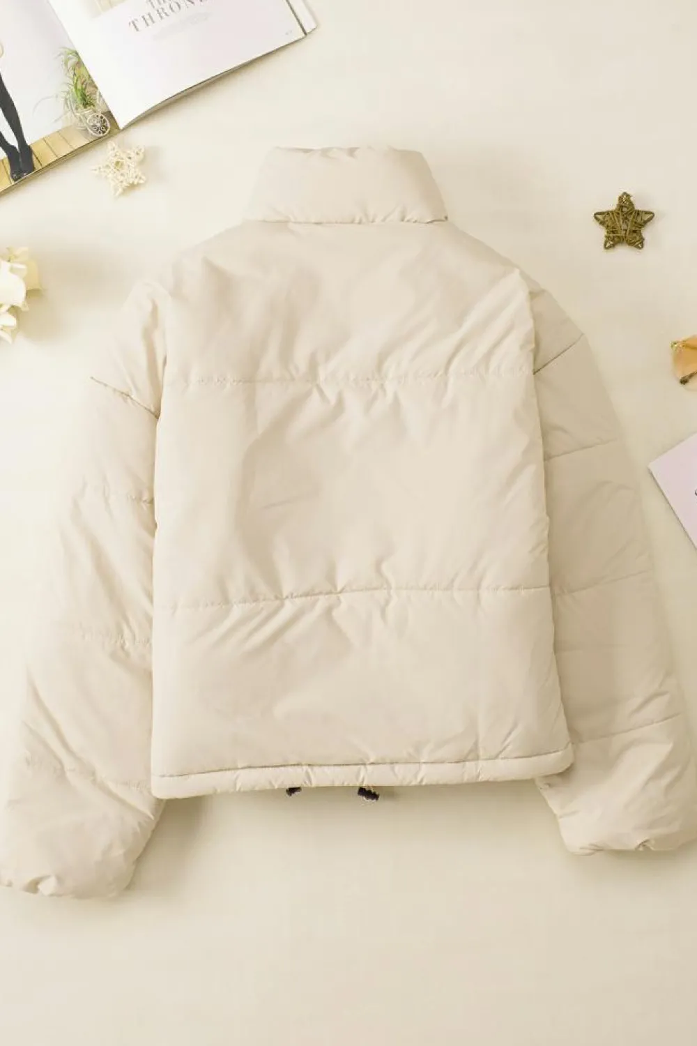 Outlet Dear-Lover Zip Up Drawstring Hem Puffer Jackets Apricot