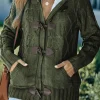 Outlet Dear-Lover Army Fur Hood Horn Button Sweater Cardigan Green
