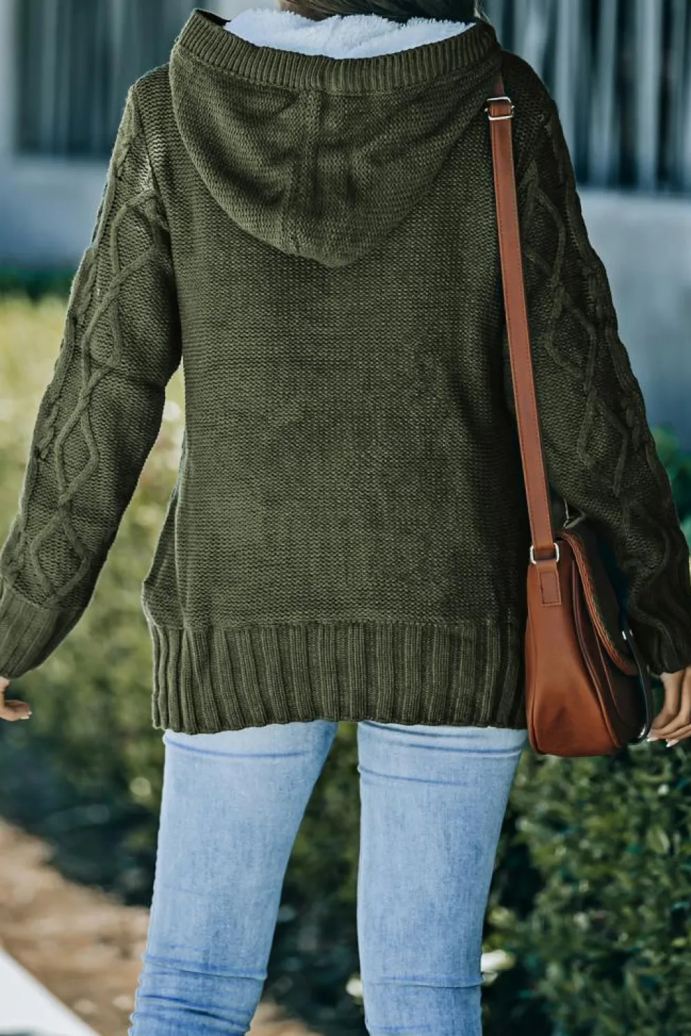 Outlet Dear-Lover Army Fur Hood Horn Button Sweater Cardigan Green