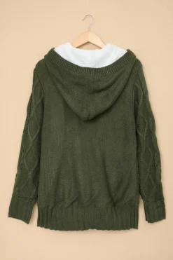 Outlet Dear-Lover Army Fur Hood Horn Button Sweater Cardigan Green