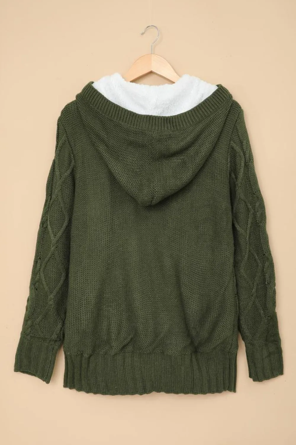 Outlet Dear-Lover Army Fur Hood Horn Button Sweater Cardigan Green