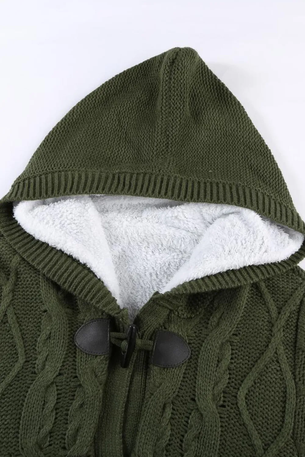 Outlet Dear-Lover Army Fur Hood Horn Button Sweater Cardigan Green