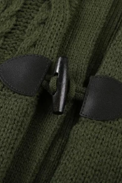 Outlet Dear-Lover Army Fur Hood Horn Button Sweater Cardigan Green