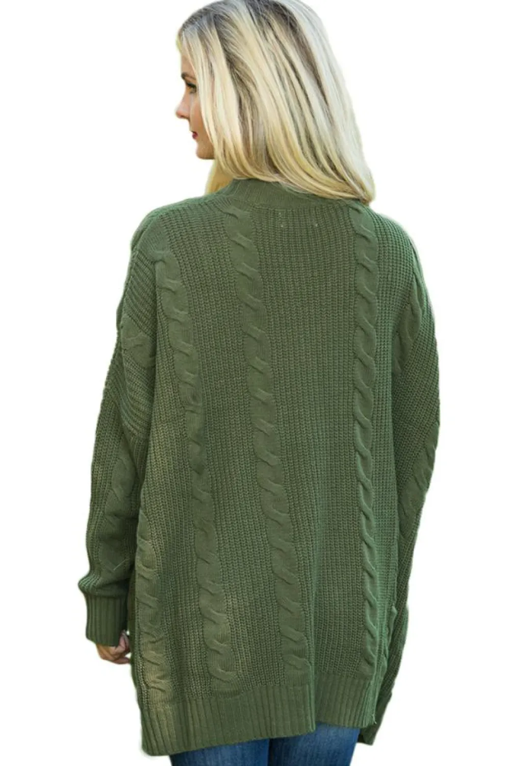 Sale Dear-Lover Army Knit Texture Long Cardigan Green
