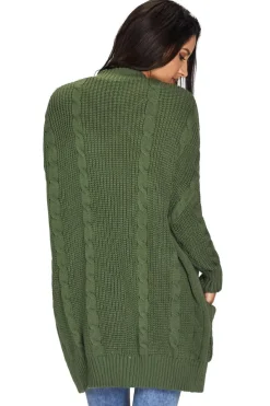 Sale Dear-Lover Army Knit Texture Long Cardigan Green