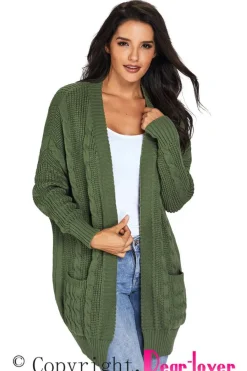 Sale Dear-Lover Army Knit Texture Long Cardigan Green