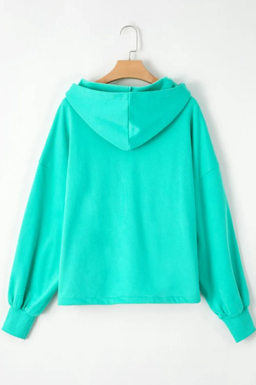 Sale Dear-Lover Fleece Lined Half Zipper Kangaroo Pockets Loose Hoodie Aruba Blue