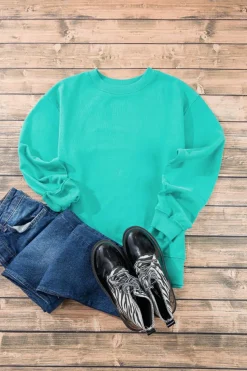 Online Dear-Lover Plain Drop Shoulder Crewneck Pullover Sweatshirt Aruba Blue