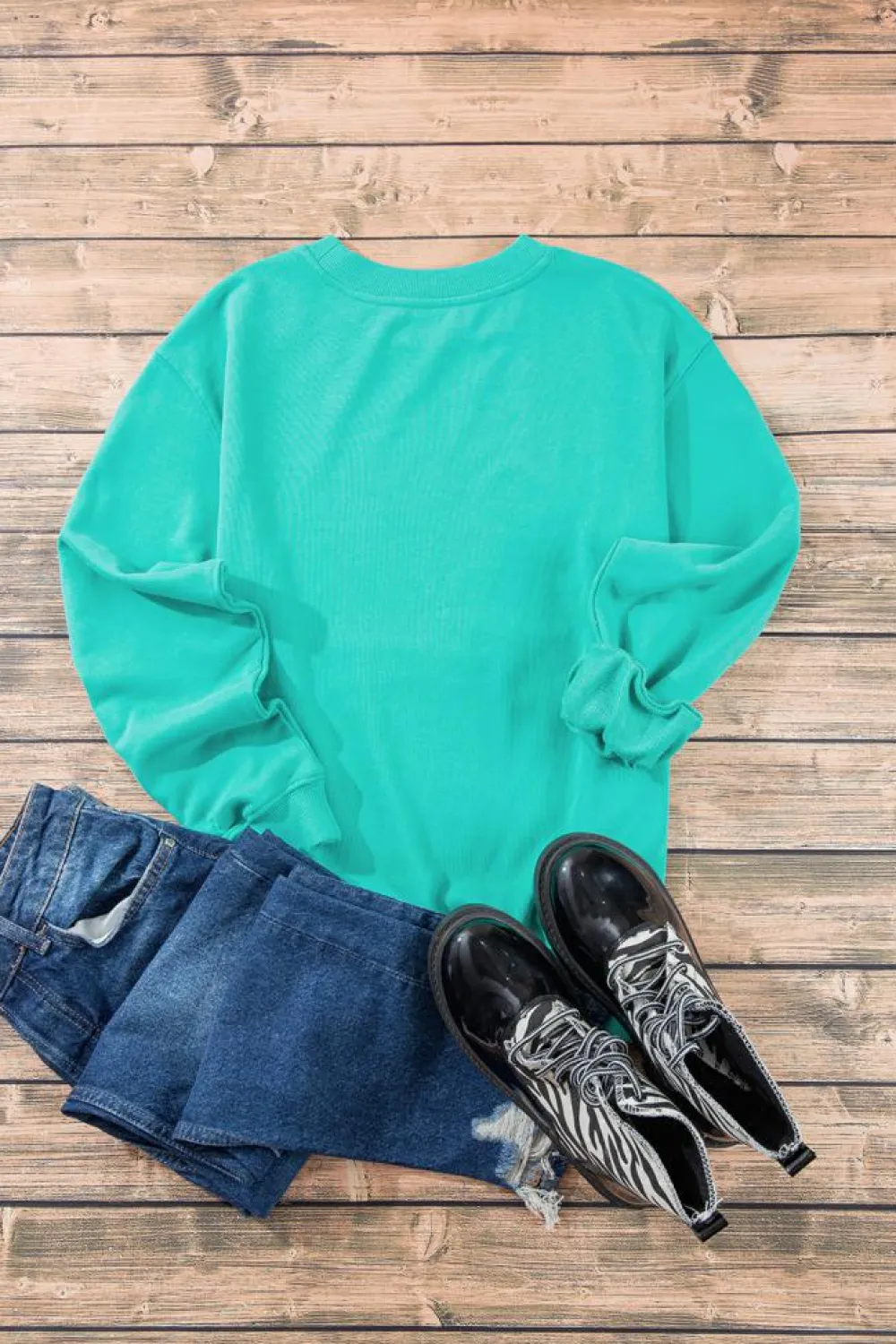 Online Dear-Lover Plain Drop Shoulder Crewneck Pullover Sweatshirt Aruba Blue