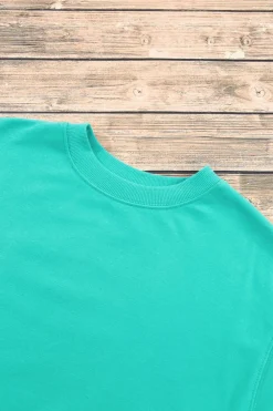 Online Dear-Lover Plain Drop Shoulder Crewneck Pullover Sweatshirt Aruba Blue