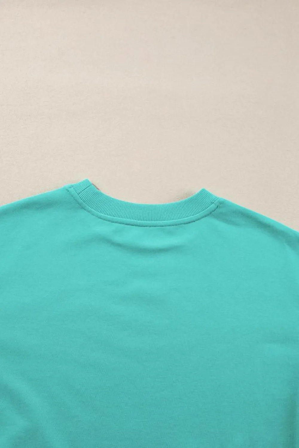 Online Dear-Lover Plain Drop Shoulder Crewneck Pullover Sweatshirt Aruba Blue