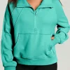 Discount Dear-Lover Quarter Zip Stand Neck Kangaroo Pocket Sweatshirt Aruba Blue