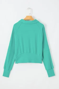 Discount Dear-Lover Quarter Zip Stand Neck Kangaroo Pocket Sweatshirt Aruba Blue