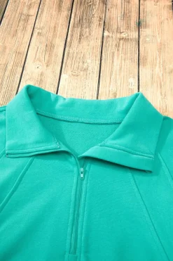 Discount Dear-Lover Quarter Zip Stand Neck Kangaroo Pocket Sweatshirt Aruba Blue