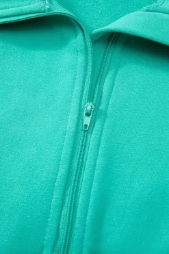 Discount Dear-Lover Quarter Zip Stand Neck Kangaroo Pocket Sweatshirt Aruba Blue