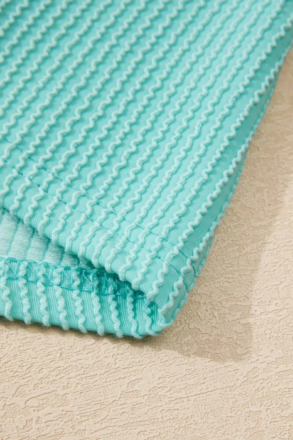 Hot Dear-Lover Solid Color Corded Knit Round Neck Top Aruba Blue