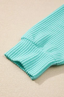 Hot Dear-Lover Solid Color Corded Knit Round Neck Top Aruba Blue