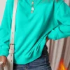 Clearance Dear-Lover Solid Fleece Lined Drop Shoulder Terry Sweatshirt Aruba Blue