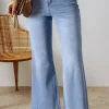 Discount Dear-Lover Acid Wash Raw Hem High Waist Flared Jeans Ashleigh Blue