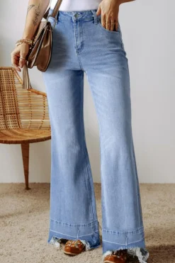 Discount Dear-Lover Acid Wash Raw Hem High Waist Flared Jeans Ashleigh Blue