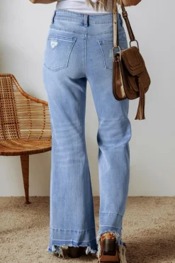Discount Dear-Lover Acid Wash Raw Hem High Waist Flared Jeans Ashleigh Blue
