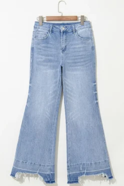 Discount Dear-Lover Acid Wash Raw Hem High Waist Flared Jeans Ashleigh Blue
