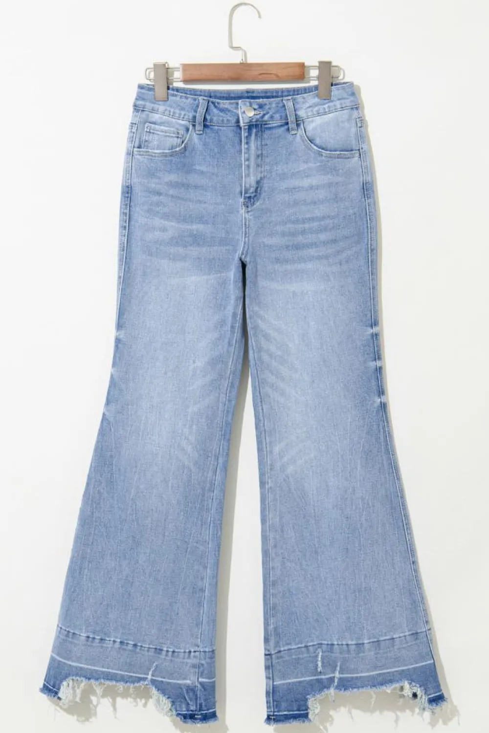 Discount Dear-Lover Acid Wash Raw Hem High Waist Flared Jeans Ashleigh Blue