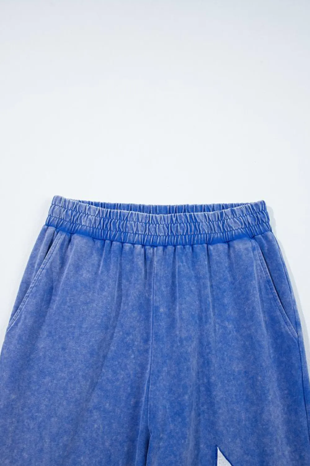 Fashion Dear-Lover Acid Wash Star Patched Rolled Trim Pants Set Ashleigh Blue