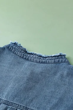 Hot Dear-Lover Button Front Ruffled Flutter Frayed Denim Top Ashleigh Blue