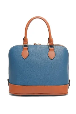 Discount Dear-Lover Color Contrast PU Leather Zipper Tote Bag Ashleigh Blue